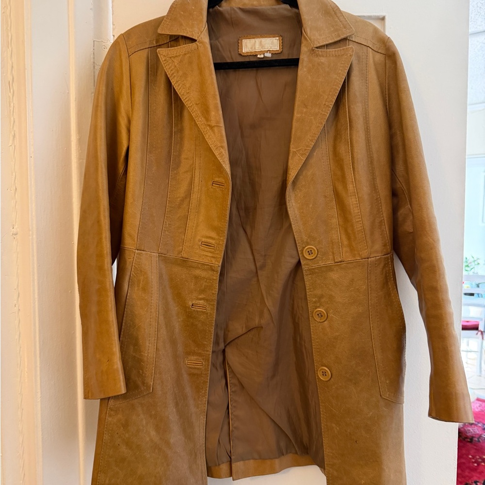 Women's Tan Leather Jacket coat 90’s - Picture 3 of 5